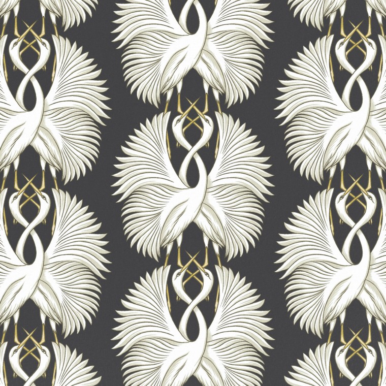 cranes ebony printed cotton flat